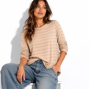 We The Free Free People Striped Long Sleeve Top M Peach Speckled Grunge